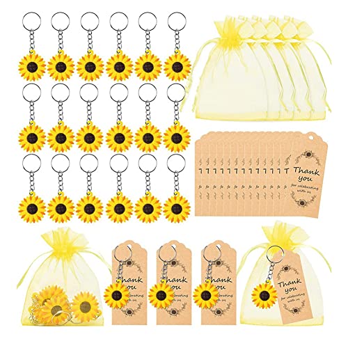 Yurosiay 30 sets zonnebloem gastgeschenken hangers zonnebloem met organza zak kracht hanger zonnebloem sleutelhanger bruiloft gastgeschenken doop bruiloft gastgeschenken bedankje