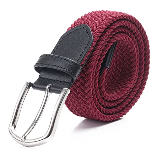 DWOY Elastische Gevlochten Stretch Riem voor Mannen en Vrouwen Elastische Stof Geweven Gevlochten Broek Riemen, Bordeaux, L/XL