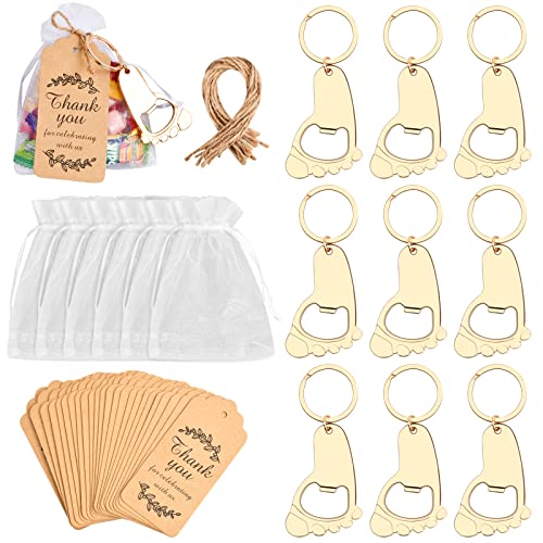 Joyan 10 stuks gastgeschenken doop, sleutelhanger, flesopening + organza zakje + cadeauhanger, voor gastgeschenken, communie, bedankje, geschenken, bevestiging bruiloft, gastgeschenken, doop