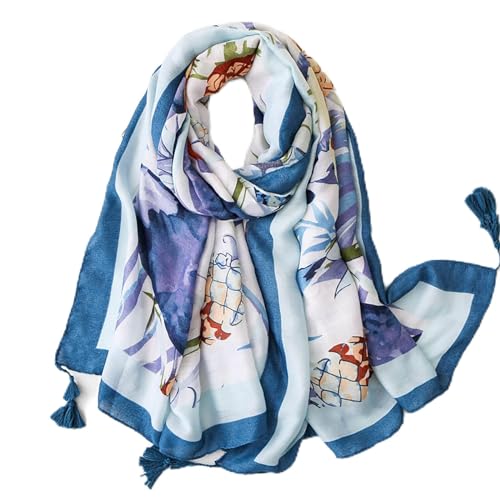 MSUDGH Sjaal Dames, Mode Dames Bedrukte Lange Sjaal Bloemen Hals Sjaal Wrap Cadeau-ideeën voor Dames Dames (blauw 180 * 90cm)