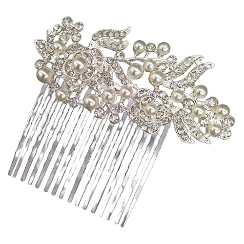 SATUSA Bruid Haar Kam Bruid Hoofddeksels voor Bruiloft Bruid Haar Clip Hoofddeksels voor Vrouwen Haaraccessoires Parel Hoofddeksels Haarspeld Haar Kam Hoofddeksels Parel Haaraccessoires Zilver