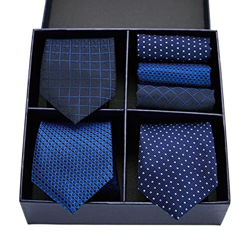 BAJIE heren stropdas 3 stks stropdas set geweven mannen stropdas stropdas marineblauw geruite 3"zijden stropdas pochet party bruiloft zakdoek