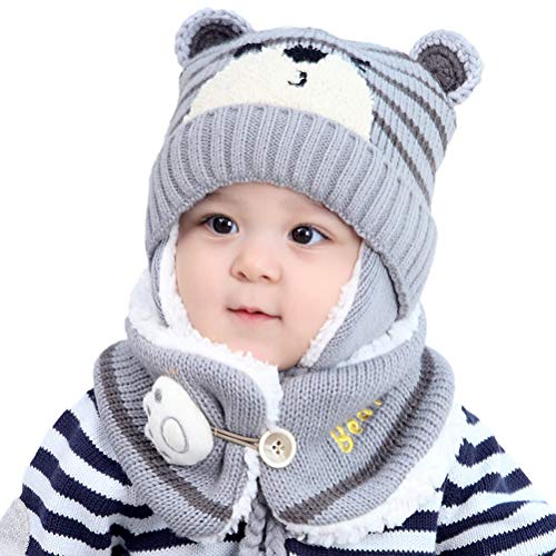 Hihey Kindermuts winter warm gebreide muts beanie muts muts gebreide muts wintermutsen oorflap hoed (6-24 maanden)