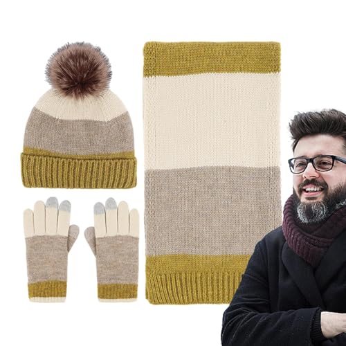 Teksome Dames hoed sjaal en handschoenen set winter   Winter Beanie Sjaal Handschoenen   Warme muts met pom, sjaal handschoen voor mannen vrouwen thermische handschoenen gebreide rekbare muts en sjaal set