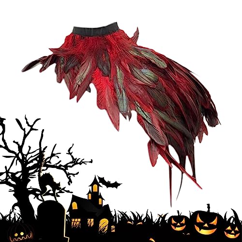 Virtcooy Veren Schouderomslag   Gotische sjaal Halloween-sjaal Schouderophalen schouderomslag,Sjaal met veren, Halloween-sjaal met gotische omslagdoek en choker-kraag, cosplay-feestrekwisieten,