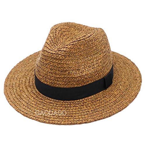 DDTT Grote Maat Panamahoed Big Bone Mannen Vrouwen Strand Brede Rand Fedora Cap Plus Size Raffia Strohoeden 57 Cm 59 Cm 61 Cm 63 Cm, Bruin, 63 Cm