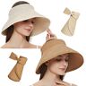 Maylisacc Maylisa oprolbare dames brede rand stro zonneklep hoed, opvouwbare zomer topless zonnehoeden voor dames verstelbare UV-klep met strik (2 Pack-Beige & Khaki, One size)