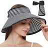 Maylisacc Maylisa oprolbare dames brede rand stro zonneklep hoed, opvouwbare zomer topless zonnehoeden voor dames verstelbare UV-klep met strik (A-Black Stripe (1 Pack), One size)