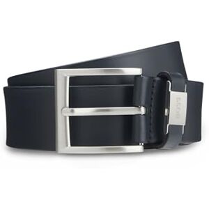 Boss Heren Connio Italiaanse leren riem met logo-lus en geborsteld metalen detail, Dunkelblau, 110 Boss Heren Connio Italiaanse leren riem met logo-lus en geborsteld metalen detail, Dunkelblau, 110