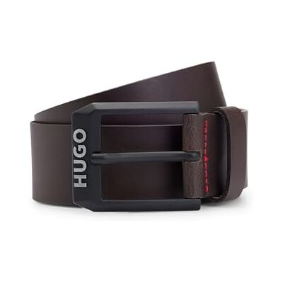 HUGO Gelio-B Sz40 leren herenriem met matzwarte logo-sluiting, Dark Brown202, 120 HUGO Gelio-B Sz40 leren herenriem met matzwarte logo-sluiting, Dark Brown202, 120