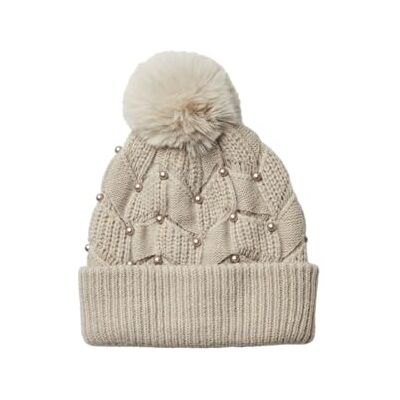 PIECES Bestseller A/S Pcjazmin Hood W Pom Bc Muts voor dames, silver mink, Eén maat PIECES Bestseller A/S Pcjazmin Hood W Pom Bc Muts voor dames, silver mink, Eén maat