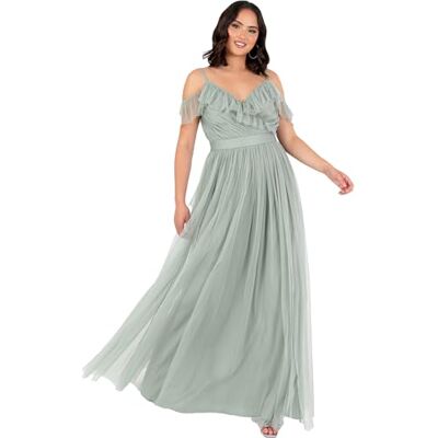 Anaya with Love Maxi-jurk dames mouwloze V-hals koude schouder tule sjerp stropdas riem A-lijn bruidsmeisje bruiloft gast baljurk, ijzig groen 24, Frosty Groen, 50 Anaya with Love Maxi-jurk dames mouwloze V-hals koude schouder tule sjerp stropdas riem A-lijn bruidsmeisje bruiloft gast baljurk, ijzig groen 24, Frosty Groen, 50