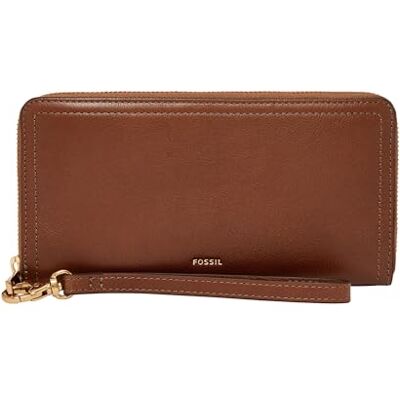 Fossil Dames Logan Lederen RFID-blokkerende Zip Rond Clutch Portemonnee met Polsband voor Vrouwen, Bruin, One Size Fossil Dames Logan Lederen RFID-blokkerende Zip Rond Clutch Portemonnee met Polsband voor Vrouwen, Bruin, One Size