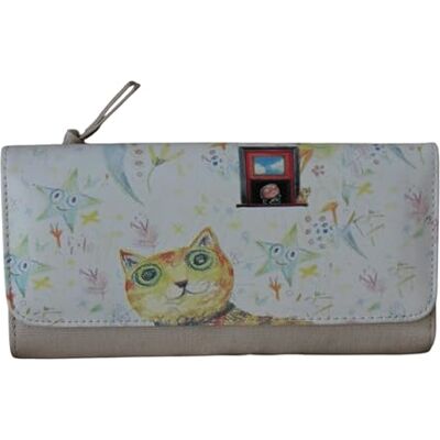 DONREGALOWEB Damesportemonnee met kat, sterren en manen, portemonnee achter met ritssluiting, Beige, normal DONREGALOWEB Damesportemonnee met kat, sterren en manen, portemonnee achter met ritssluiting, Beige, normal