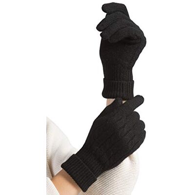 Fishers Finery 100% pure kasjmier handschoenen voor dames Cable Knit Design, Zwart, One Size Fishers Finery 100% pure kasjmier handschoenen voor dames Cable Knit Design, Zwart, One Size