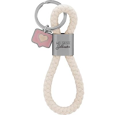GRUSS & CO Sleutelhanger loop motief zuster hanger bestaande uit een gevlochten lus, met motiefprint Wereldbeste zus, met tekstballon charm 48363, Meerkleurig, 12 cm, Motief "Zuster GRUSS & CO Sleutelhanger loop motief zuster hanger bestaande uit een gevlochten lus, met motiefprint Wereldbeste zus, met tekstballon charm 48363, Meerkleurig, 12 cm, Motief "Zuster