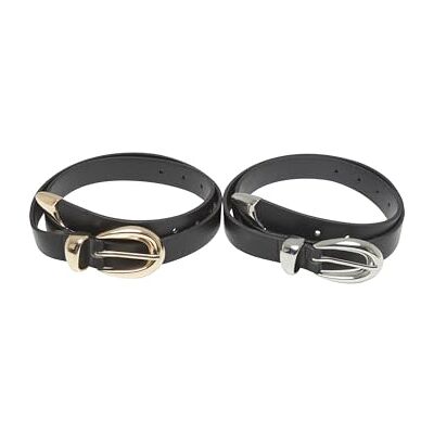 Urban Classics Chunky Buckle Loop Damesriem, synthetisch, leren riem, 2 stuks, dubbele riem met gesp, maten S/M XL, zwart/goud+zwart/zilver, L/XL Urban Classics Chunky Buckle Loop Damesriem, synthetisch, leren riem, 2 stuks, dubbele riem met gesp, maten S/M XL, zwart/goud+zwart/zilver, L/XL