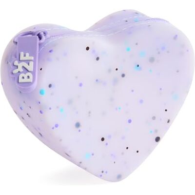 Back2Fun Portemonnee van transparante siliconen met glittereffect, mini-etui in hartvorm voor munten, bankbiljetten en kleine voorwerpen, mauve Back2Fun Portemonnee van transparante siliconen met glittereffect, mini-etui in hartvorm voor munten, bankbiljetten en kleine voorwerpen, mauve