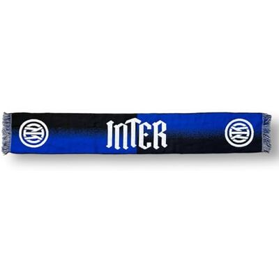 Inter Jacquard sjaal Logo Gothic Limited Edition, acryl, unisex volwassenen, zwart/blauw/wit, eenheidsmaat Inter Jacquard sjaal Logo Gothic Limited Edition, acryl, unisex volwassenen, zwart/blauw/wit, eenheidsmaat