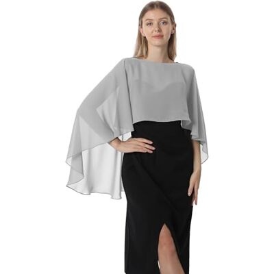 Hotshawl Capelets voor vrouwen, chiffon cape, sjaals en wraps voor avondjurk, bruiloft, cover-up., Zilvergrijs, Eén Maat Hotshawl Capelets voor vrouwen, chiffon cape, sjaals en wraps voor avondjurk, bruiloft, cover-up., Zilvergrijs, Eén Maat