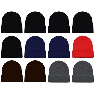 Winterlace 12 Pack Winter Beanies Unisex Warm Koud Weer Hoeden Foldover Geboeide Schedel Cap Mannen en Vrouwen (12 Pack Diverse Vaste stoffen) Winterlace 12 Pack Winter Beanies Unisex Warm Koud Weer Hoeden Foldover Geboeide Schedel Cap Mannen en Vrouwen (12 Pack Diverse Vaste stoffen)
