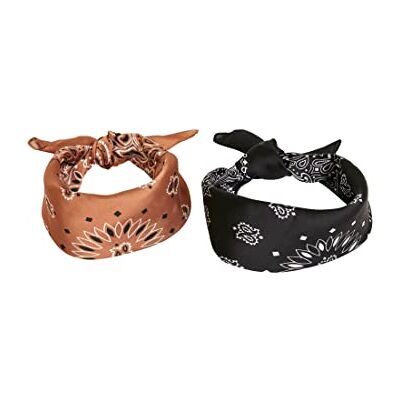 Urban Classics Uniseks bandana, satijn, 2 stuks, bandana, voor mannen en vrouwen, doeken verkrijgbaar in vele kleurencombinaties, één maat, zwart + cognac, Eén maat Urban Classics Uniseks bandana, satijn, 2 stuks, bandana, voor mannen en vrouwen, doeken verkrijgbaar in vele kleurencombinaties, één maat, zwart + cognac, Eén maat