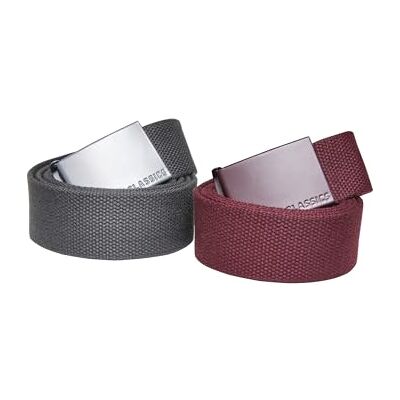 Urban Classics Colored Buckle Canvas Belt 2-Pack Riem antraciet-bordeaux S-M Urban Classics Colored Buckle Canvas Belt 2-Pack Riem antraciet-bordeaux S-M