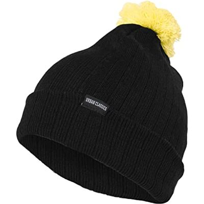 Urban Classics Unisex oorbeschermers wintermuts Neon Contrast Bobble Beanie, zwart/geel, Eén maat Urban Classics Unisex oorbeschermers wintermuts Neon Contrast Bobble Beanie, zwart/geel, Eén maat