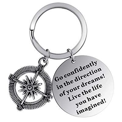 KAEHA SUN-036-10 inspirerende sleutelhanger met rond kompas, zilver KAEHA SUN-036-10 inspirerende sleutelhanger met rond kompas, zilver
