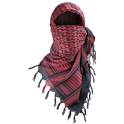 Luxns Military Shemagh Tactische woestijnsjaal, 100% katoen, keffiyeh wikkelsjaal voor dames en heren, Zwart Rood, one size Luxns Military Shemagh Tactische woestijnsjaal, 100% katoen, keffiyeh wikkelsjaal voor dames en heren, Zwart Rood, one size