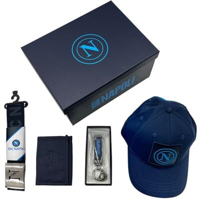 Enzo Castellano SSC NAPOLI Set van 4 producten in doos, hoed, riem, portemonnee en sleutelhanger, officieel product Enzo Castellano SSC NAPOLI Set van 4 producten in doos, hoed, riem, portemonnee en sleutelhanger, officieel product