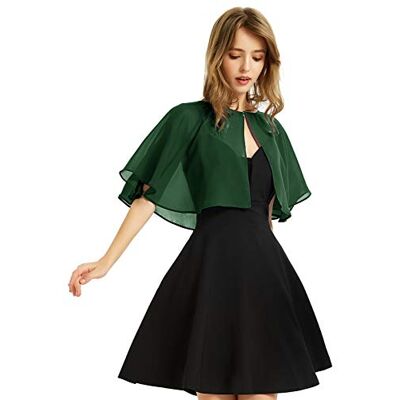 BUCUXE Zachte chiffon omslagdoeken voor dames, voor avondjurk, bruiloft, cape, bolero, flapper cover-up, Donker Groen, one size BUCUXE Zachte chiffon omslagdoeken voor dames, voor avondjurk, bruiloft, cape, bolero, flapper cover-up, Donker Groen, one size
