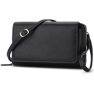 RONSIN Vrouwen Crossbody Portemonnee Portemonnee, RFID Kaarthouder Polsband Clutch 2 Riemen, A-zwart, Small RONSIN Vrouwen Crossbody Portemonnee Portemonnee, RFID Kaarthouder Polsband Clutch 2 Riemen, A-zwart, Small