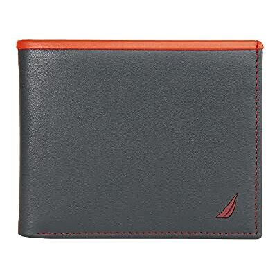 Nautica Klassieke lederen tweevoudige RFID-portemonnee voor heren (verkrijgbaar in gladde of kiezelkorrels), popkleur marineblauw/rood, Taglia unica Nautica Klassieke lederen tweevoudige RFID-portemonnee voor heren (verkrijgbaar in gladde of kiezelkorrels), popkleur marineblauw/rood, Taglia unica
