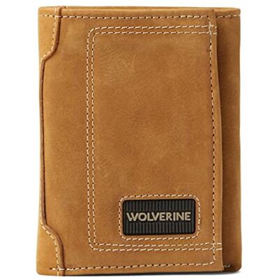 WOLVERINE Bifold portemonnee voor heren RFID-bescherming ID-venster kaartsleuven biljettenvak duurzaam leer canvas, Eén Maat WOLVERINE Bifold portemonnee voor heren RFID-bescherming ID-venster kaartsleuven biljettenvak duurzaam leer canvas, Eén Maat