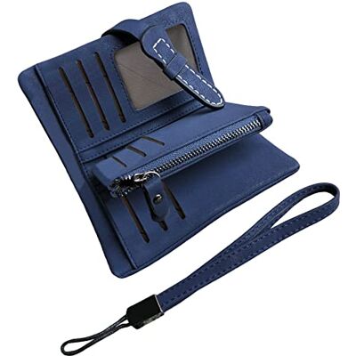 AOXONEL Women's Small Bifold Leather wallet Rfid blocking Ladies Wristlet with Card holder id window Coin Purse (Blue3) AOXONEL Women's Small Bifold Leather wallet Rfid blocking Ladies Wristlet with Card holder id window Coin Purse (Blue3)