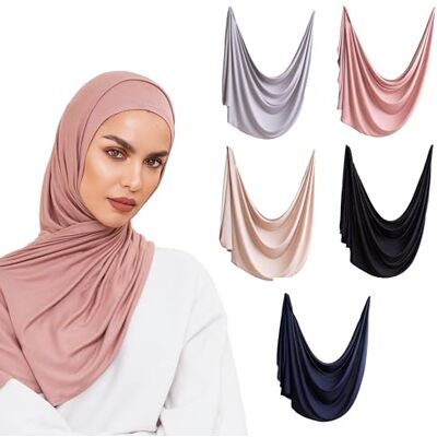 Voile Chic Instant hijab sjaal voor dames premium jersey hoofddoek wrap gemaakt in Turkije, Vanille, Marineblauw, Grijs, Dusty Rose, Zwart, Pack of 5 Voile Chic Instant hijab sjaal voor dames premium jersey hoofddoek wrap gemaakt in Turkije, Vanille, Marineblauw, Grijs, Dusty Rose, Zwart, Pack of 5