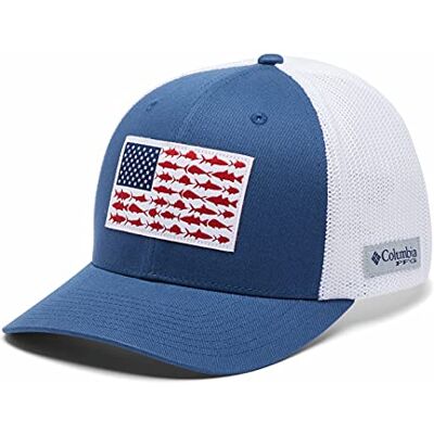 Columbia Unisex PFG MeshTM Fish Flag Ball Cap, Night Tide, White, Large/X-Large Columbia Unisex PFG MeshTM Fish Flag Ball Cap, Night Tide, White, Large/X-Large