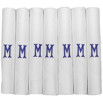 DUDU N GIRLIE Heren/Heren Witte Satijn Omrand Zakdoeken Met & Blauwe Geborduurde Initialen, M, One Size DUDU N GIRLIE Heren/Heren Witte Satijn Omrand Zakdoeken Met & Blauwe Geborduurde Initialen, M, One Size