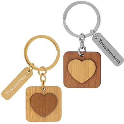 GRUSS & CO 48562 Sleutelhanger droomvrouw, droomman, hangerset met 2 houten hangers, bedel en sleutelring, cadeau voor koppels, huwelijkscadeau, Meerkleurig, Lenght 7 cm, Motief "Traum GRUSS & CO 48562 Sleutelhanger droomvrouw, droomman, hangerset met 2 houten hangers, bedel en sleutelring, cadeau voor koppels, huwelijkscadeau, Meerkleurig, Lenght 7 cm, Motief "Traum
