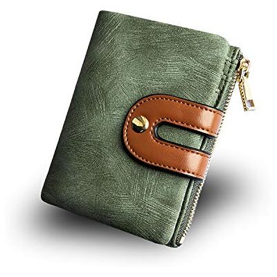 AOXONEL Dames RFID kleine tweevoudige lederen portemonnee dames mini rits portemonnee id kaart zak, slank compact dun (groen) AOXONEL Dames RFID kleine tweevoudige lederen portemonnee dames mini rits portemonnee id kaart zak, slank compact dun (groen)