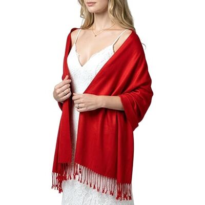 Achillea Grote Zachte Zijdeachtige Pashmina Sjaal Wrap Sjaal in Effen Kleuren, Rood, 27"W x 78"L Achillea Grote Zachte Zijdeachtige Pashmina Sjaal Wrap Sjaal in Effen Kleuren, Rood, 27"W x 78"L