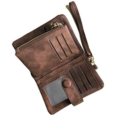 AOXONEL Vrouwen Kleine Bifold Lederen Portemonnee RFID Blokkerende Dames Polsband Met Kaarthouder ID Venster Portemonnee, Bruin, S, Modern AOXONEL Vrouwen Kleine Bifold Lederen Portemonnee RFID Blokkerende Dames Polsband Met Kaarthouder ID Venster Portemonnee, Bruin, S, Modern