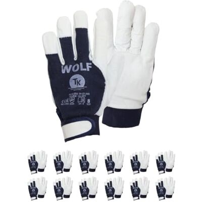 TK Gloves WOLF Montagehandschoenen van leer, maat 10, 12 paar, werkhandschoenen, ongevoerd, volnerf geitenleer en katoenen gebreid, leren handschoenen TK Gloves WOLF Montagehandschoenen van leer, maat 10, 12 paar, werkhandschoenen, ongevoerd, volnerf geitenleer en katoenen gebreid, leren handschoenen