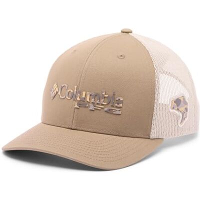 Columbia Unisex PFG Logo Mesh Snap Back, Snap Back Cap, Truffel/Zwart/Camo/Bass, One Size Columbia Unisex PFG Logo Mesh Snap Back, Snap Back Cap, Truffel/Zwart/Camo/Bass, One Size