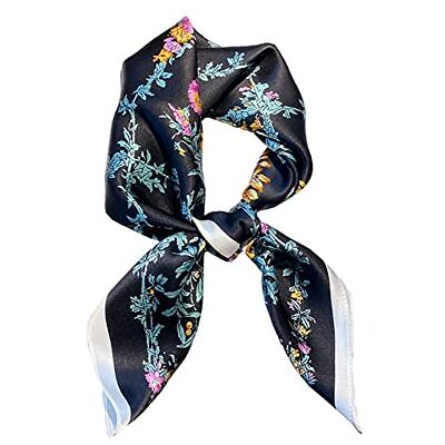 JERLA 100% Pure Mulberry Zijde Vierkante Sjaal voor Haar-27"x27" Vrouwen Mannen Natuurlijke Zijde Halsdoek Hoofddoek, Zwarte en Blauwe Bloem, 26.7”X26.7” JERLA 100% Pure Mulberry Zijde Vierkante Sjaal voor Haar-27"x27" Vrouwen Mannen Natuurlijke Zijde Halsdoek Hoofddoek, Zwarte en Blauwe Bloem, 26.7”X26.7”