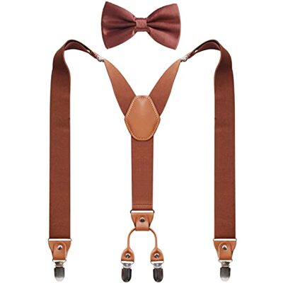 GUCHOL Bretels, vlinderdas voor heren en dames, zware elastische brede bretels, sterk, 4 metalen clips, verstelbaar, Bruin, L GUCHOL Bretels, vlinderdas voor heren en dames, zware elastische brede bretels, sterk, 4 metalen clips, verstelbaar, Bruin, L