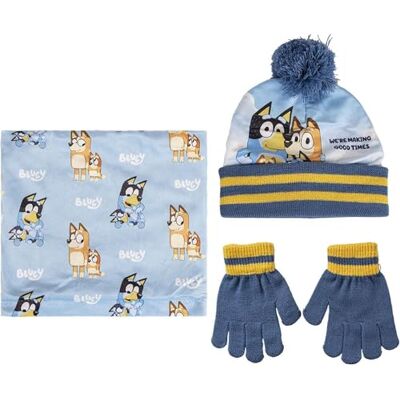 CERDÁ LIFE'S LITTLE MOMENTS Bluey Set van muts, handschoenen en broekje, kleuren blauw en geel, eenheidsmaat, van acryl en polyester, print van Bluey en zijn familie, origineel product, ontworpen in Spanje CERDÁ LIFE'S LITTLE MOMENTS Bluey Set van muts, handschoenen en broekje, kleuren blauw en geel, eenheidsmaat, van acryl en polyester, print van Bluey en zijn familie, origineel product, ontworpen in Spanje