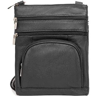 TOVOSO Crossbody-tas voor dames, echt leer, multi-pocket portemonnee met verstelbare riem, RFID-bescherming, ingebouwde portemonnee, Zwart, Large TOVOSO Crossbody-tas voor dames, echt leer, multi-pocket portemonnee met verstelbare riem, RFID-bescherming, ingebouwde portemonnee, Zwart, Large
