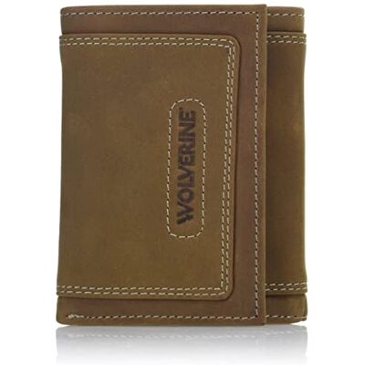 WOLVERINE Bifold portemonnee voor heren RFID-bescherming ID-venster kaartsleuven biljettenvak duurzaam leer canvas, Eén Maat WOLVERINE Bifold portemonnee voor heren RFID-bescherming ID-venster kaartsleuven biljettenvak duurzaam leer canvas, Eén Maat